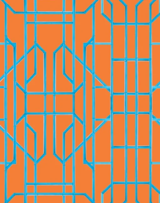 Bamboo Candy, Blue on Orange