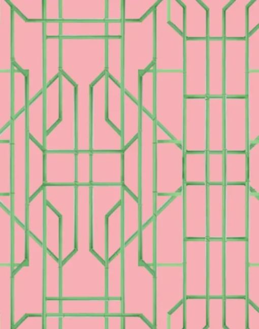 Bamboo Candy, Green on Pink