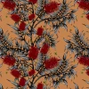 Bees in the Bottlebrush, Red Flowers on Tan