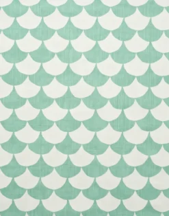 Big Waves Cotton Fabric, White / Aqua