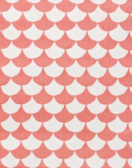 Big Waves Cotton Fabric, White / Coral