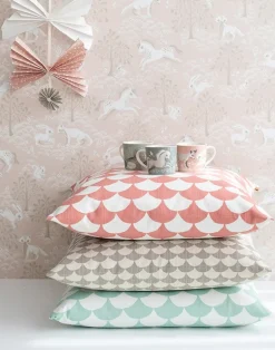 Big Waves Cotton Fabric, White / Aqua