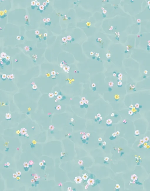 Floral Bath Mural, Blue