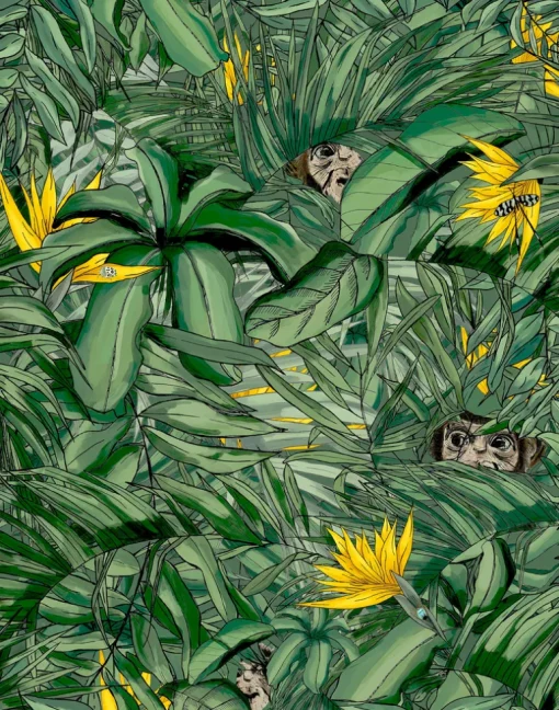 MONKEY FOREST DARK GREEN & YELLOW