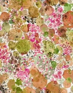 Moss, Peach - Linen Fabric