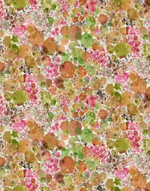 Moss, Peach - Linen Fabric