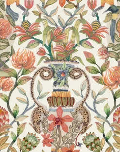Protea Garden, Olive Green & Tangerine on White 119/10043