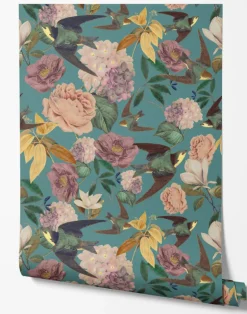 Swallows and Blooms, Teal