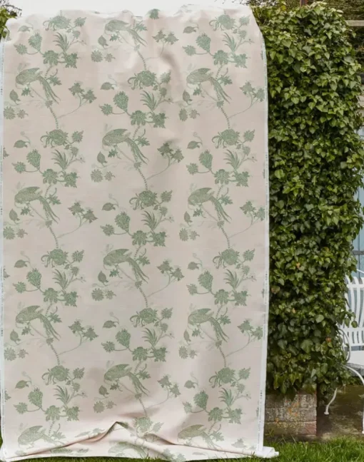 Vintage Bird Trail Fabric, Plaster / Green