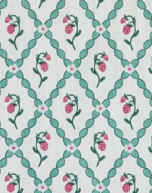 Wild Strawberry Trellis Fabric, Vintage Cream