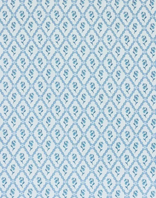 Wild Strawberry Trellis Fabric, China Blue